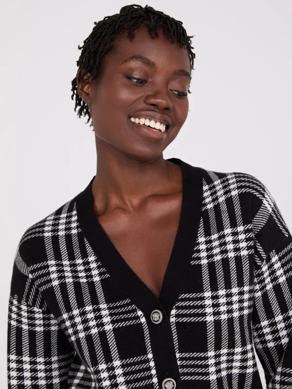 Plaid V-Neck Knit Cardigan - Image 2
