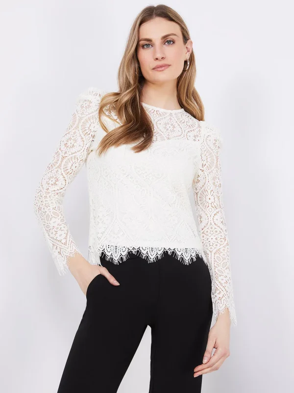 Crochet Lace Puff Sleeve Top - Image 4