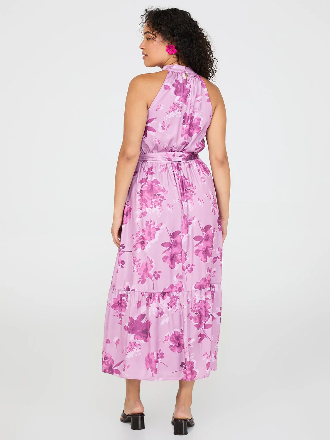 Floral Print Halter Neck Satin Maxi Dress - Image 4