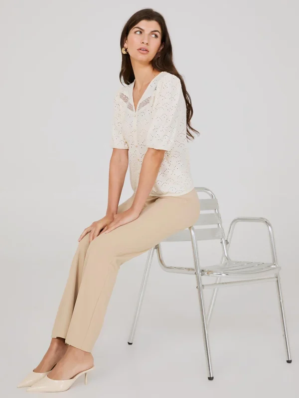 Eyelet V-Neck Top With Balloon Sleeves - Image 3
