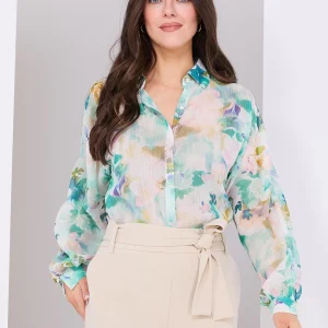 Floral Print Button-Front Chiffon Blouse
