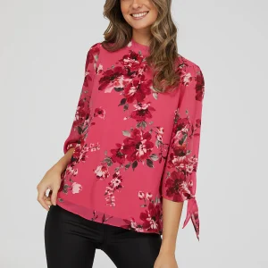 Printed Chiffon Mock Neck Blouse