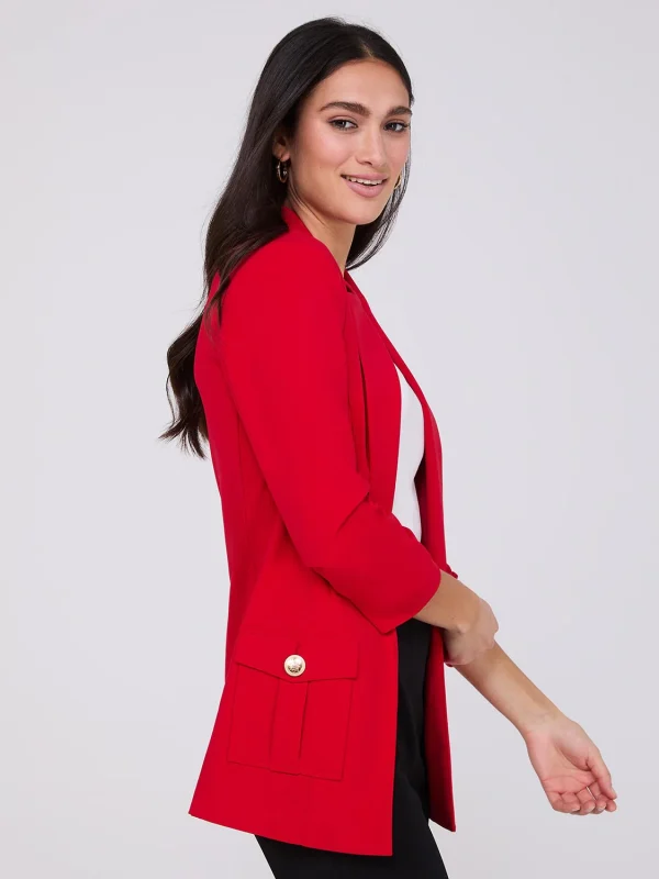 3/4 Ruched Sleeve Crepe Blazer - Image 20