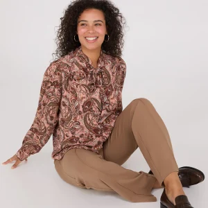Paisley Print Button-Front Bow Blouse