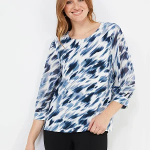 Abstract Print 3/4 Sleeve Chiffon Top