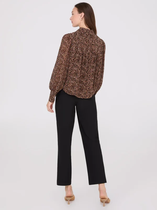 Animal Print Chiffon Volume Sleeve Blouse - Image 5