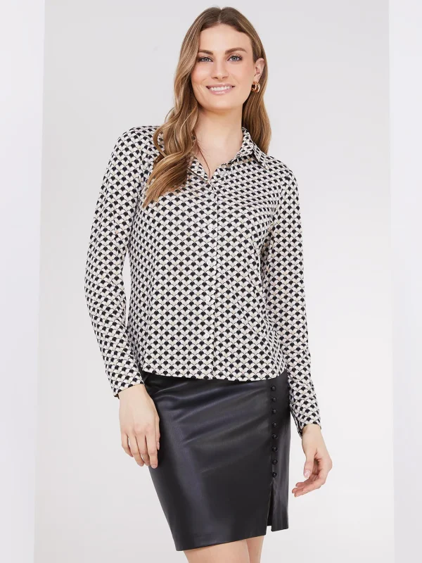 Geo Print Button-Front Blouse - Image 4