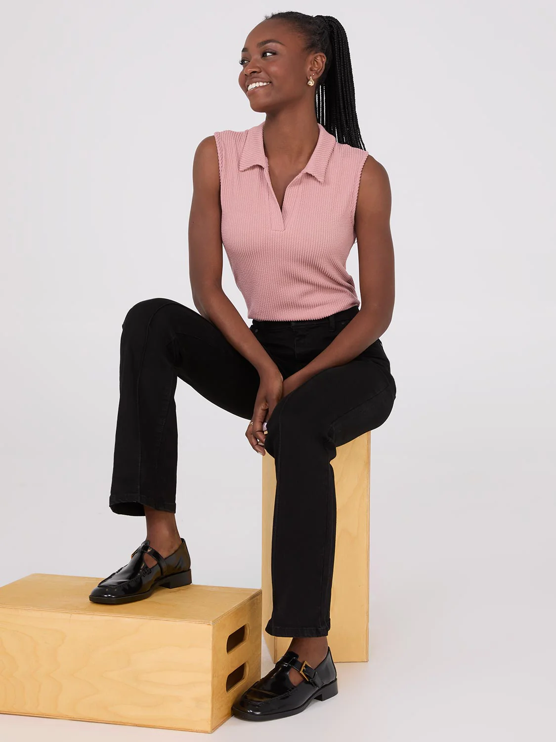 Sleeveless Johnny Collar Ribbed Top - Image 6