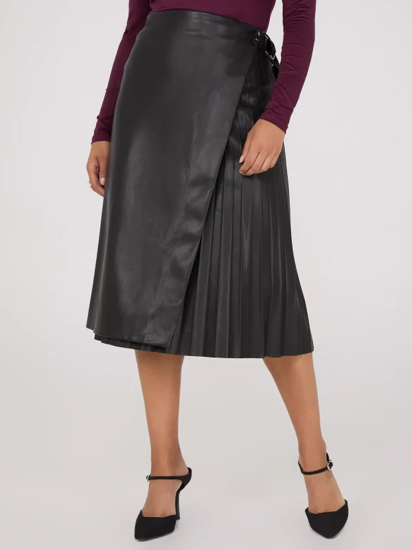 Faux Leather Wrap Midi Skirt - Image 2