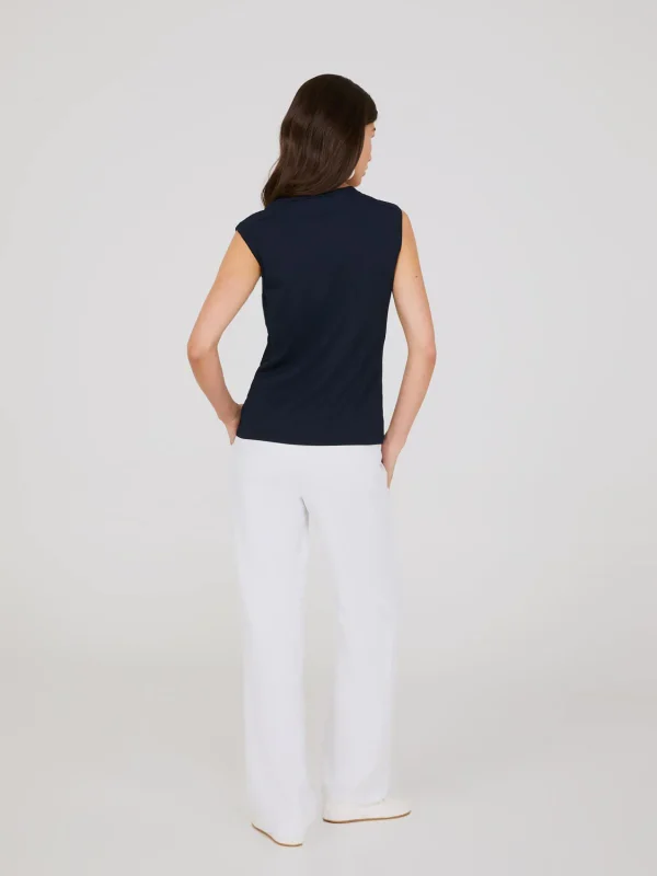Sleeveless Jacquard Top With Button Shoulder Details - Image 5