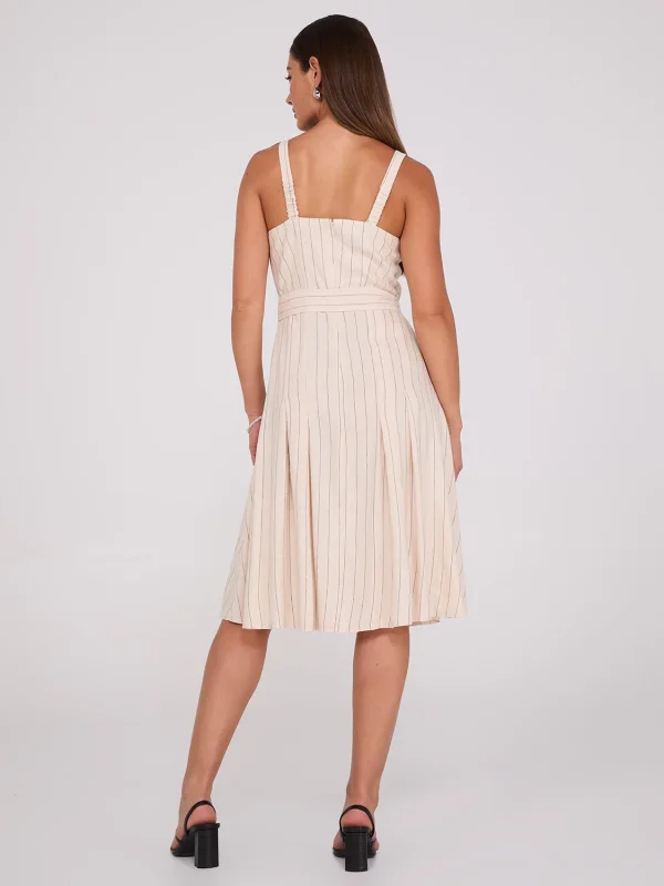 Striped Linen Knee Length Dress With Pockets - Image 4