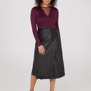 Faux Leather Wrap Midi Skirt