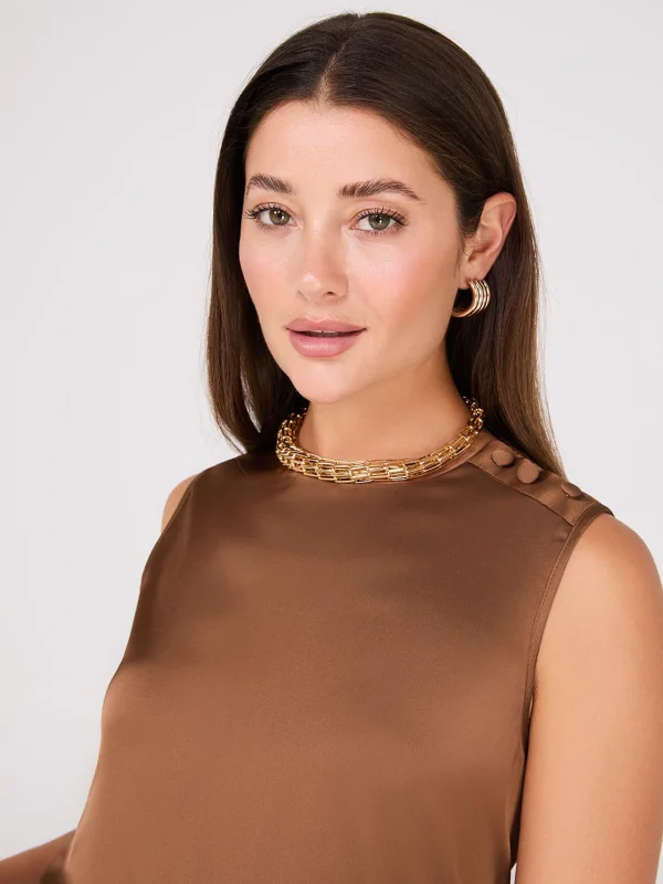 Sleeveless Satin Top With Button Details - Image 3