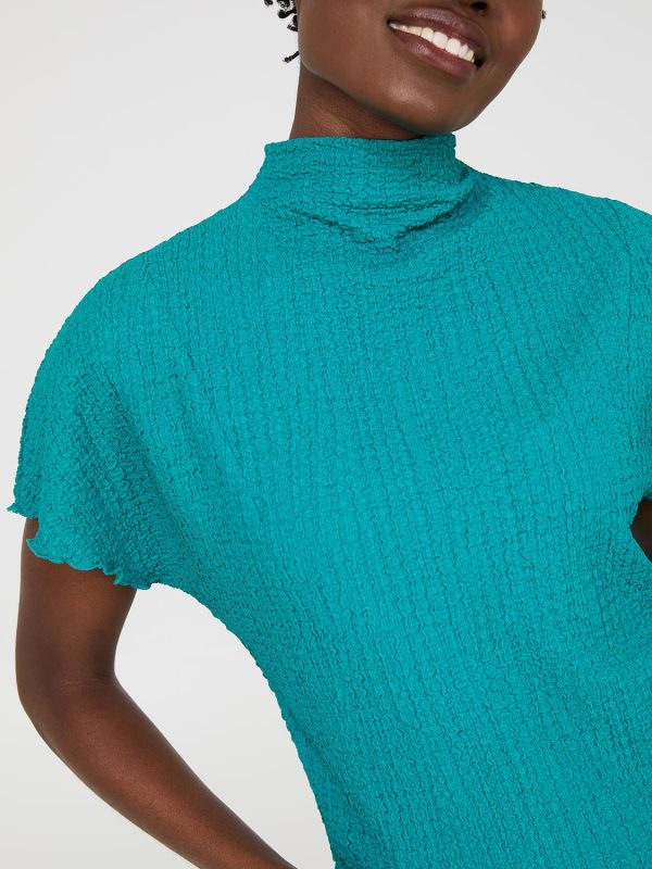 Short Dolman Sleeve Textured Mock Neck Top - Image 12