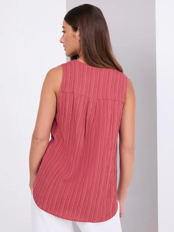Sleeveless Textured Split Neck Top - Image 8