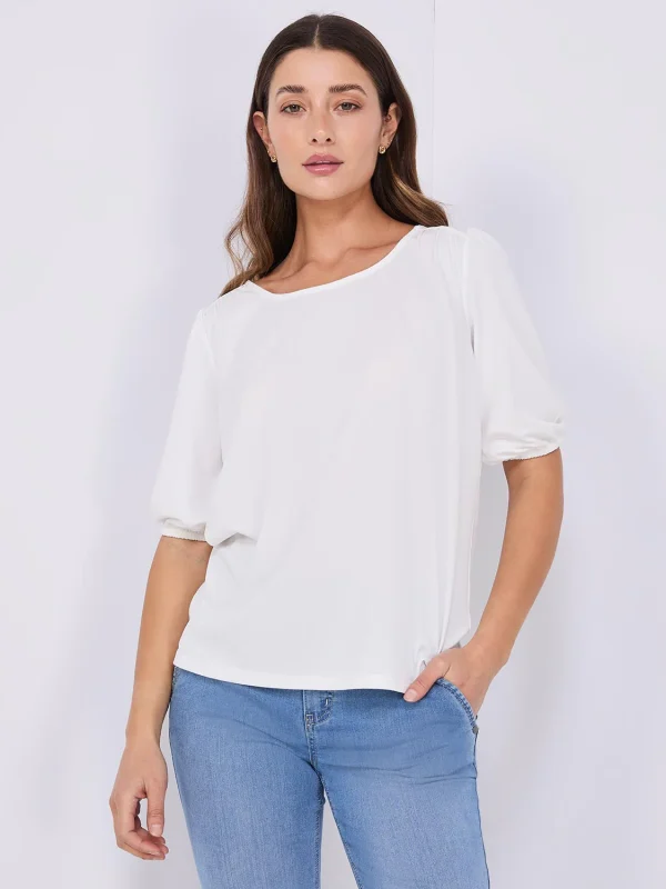 Textured Crepe Balloon Sleeve Top - Image 5