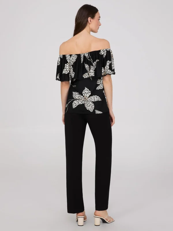 Floral Print Off-The-Shoulder Textured Top - Image 4