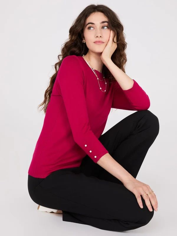 Round Neck Sweater With Button Details - Image 7