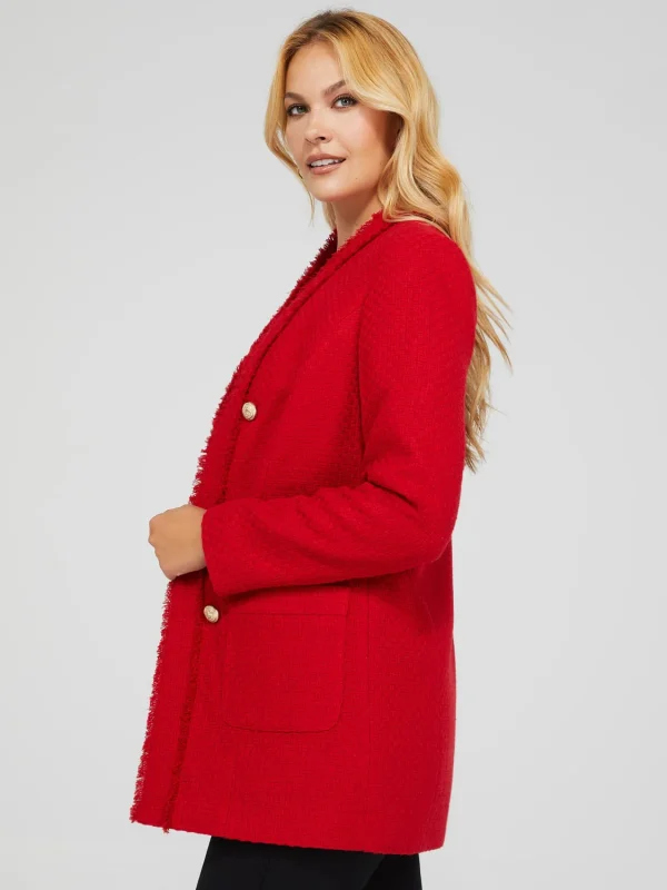 Long Open Boucle Blazer With Fringe Lapels - Image 4
