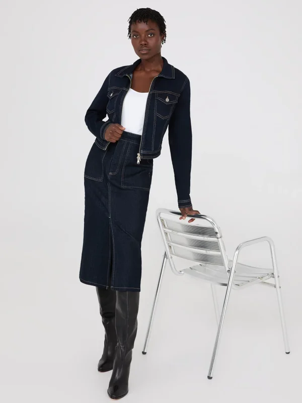 Denim Pencil Skirt With Front Slit - Image 4