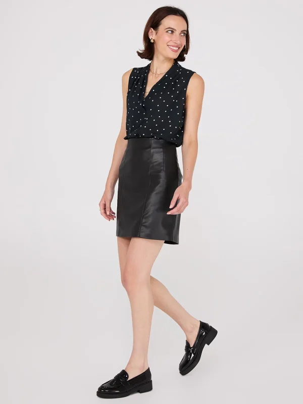 Sleeveless Dot Print V-Neck Blouse - Image 3