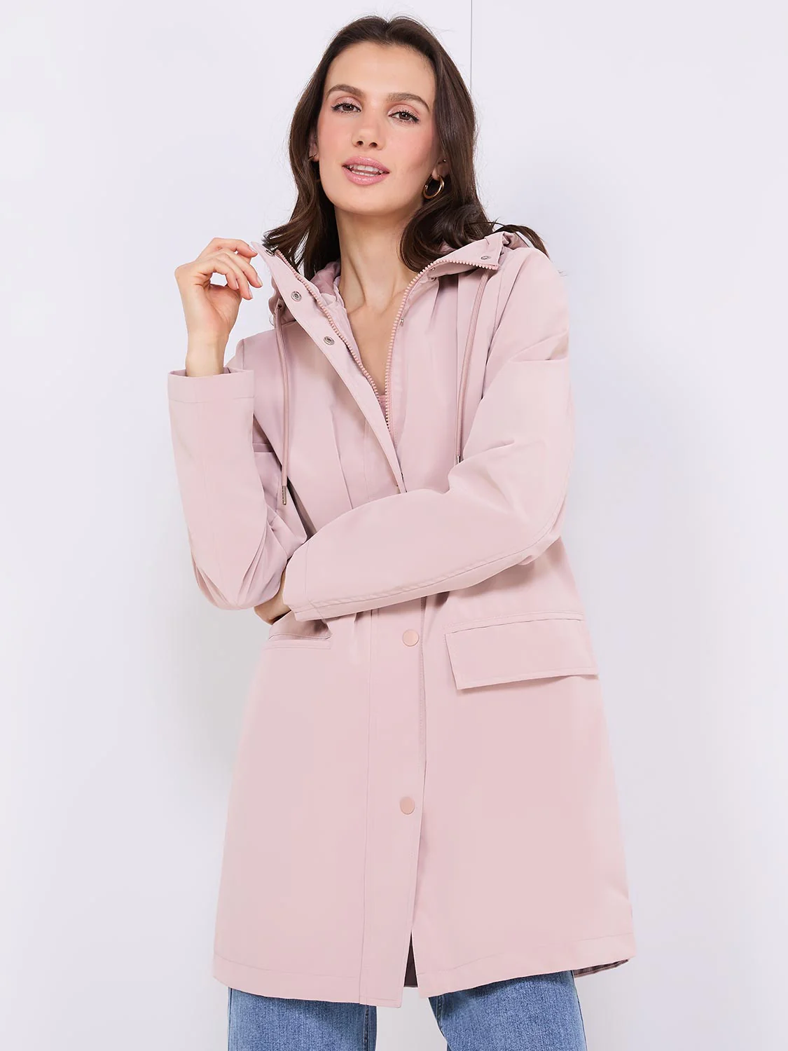 High Collar Hooded Rain Jacket - Image 2