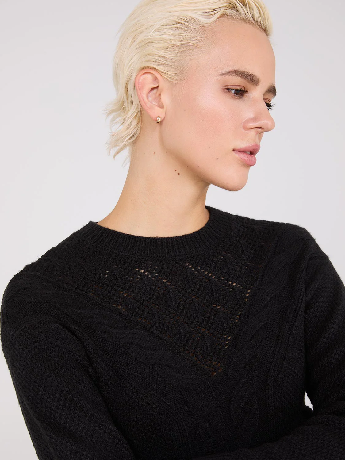 Cable Knit Pointelle Sweater - Image 3