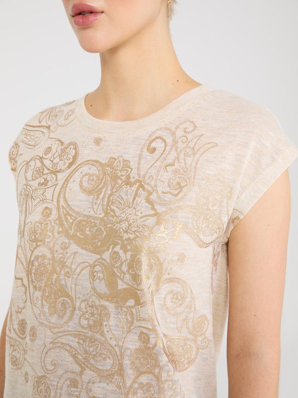 Foil Paisley Print Short Dolman Sleeve T-Shirt - Image 3