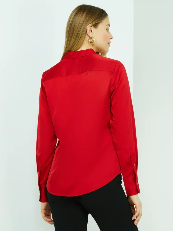 Satin Split Neck Button-Front Blouse - Image 5