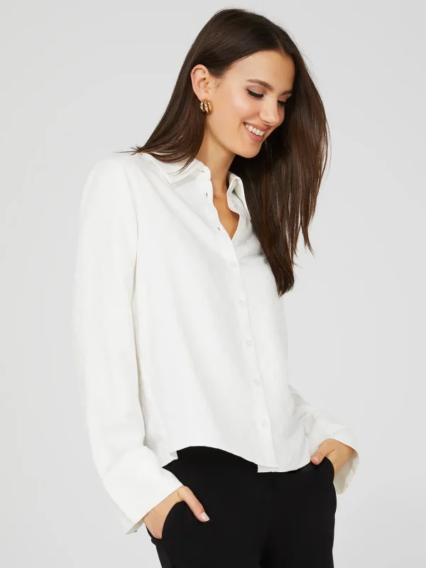 Jacquard Button-Front Blouse With Wide Sleeves - Image 3