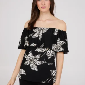 Floral Print Off-The-Shoulder Textured Top