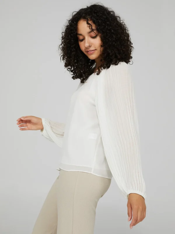 Plisse Chiffon Top With Pleated Balloon Sleeves - Image 3
