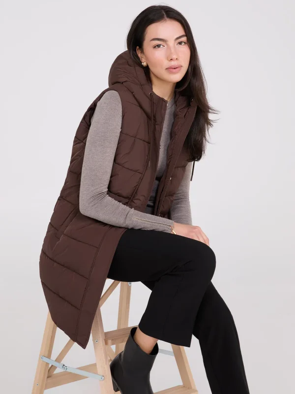 Long Hooded Puffer Vest - Image 14