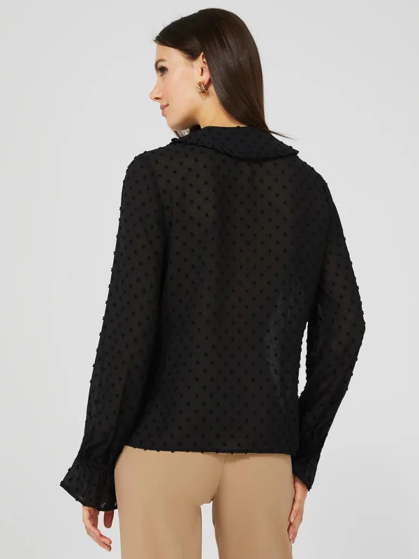 Textured Button-Front Ruffle Collar Blouse - Image 5