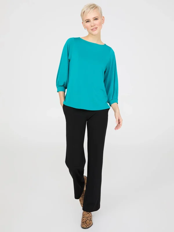 3/4 Pleated Sleeve Boat Neck Top - Image 6