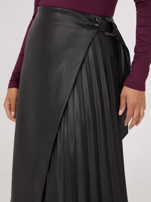 Faux Leather Wrap Midi Skirt - Image 3