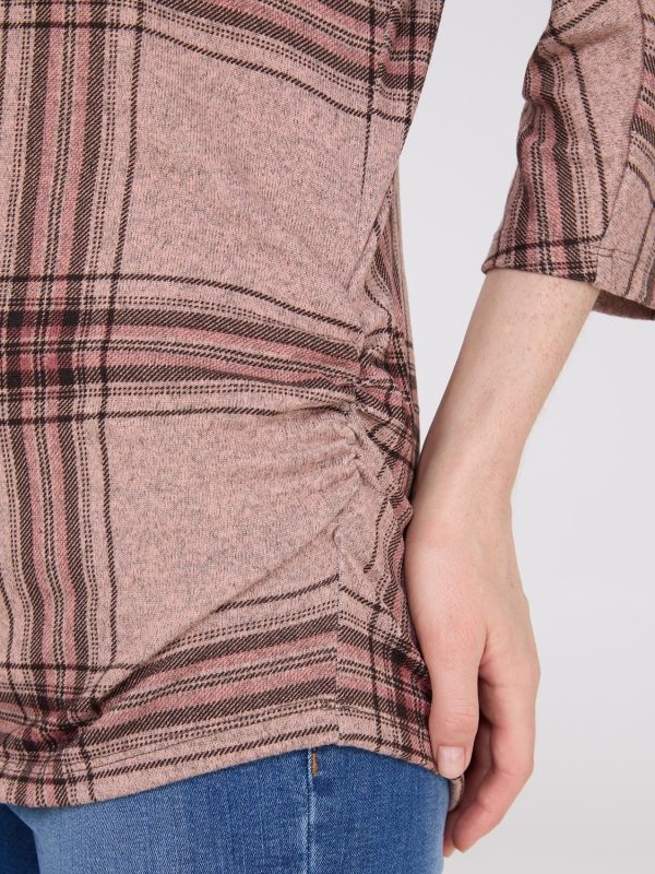 3/4 Sleeve Plaid Top With Side Ruching - Image 3