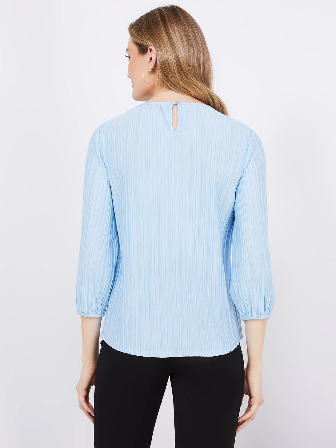 3/4 Sleeve Textured Top With Crochet Details - Image 5