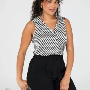 Geo Print Sleeveless Satin Blouse