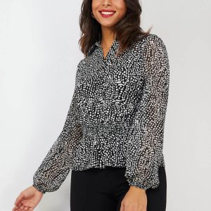 Abstract Print Collared Peplum Top