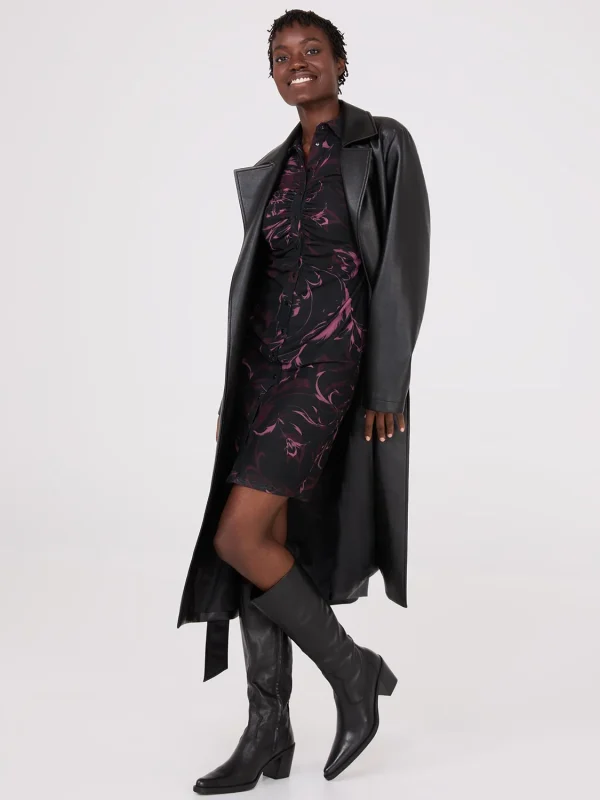 Floral Print Button-Front Gathered Mesh Dress - Image 3