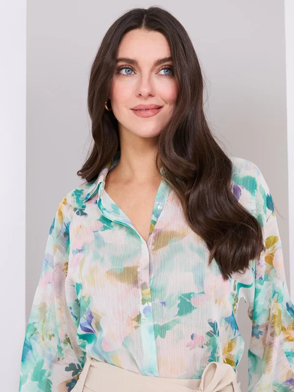 Floral Print Button-Front Chiffon Blouse - Image 2
