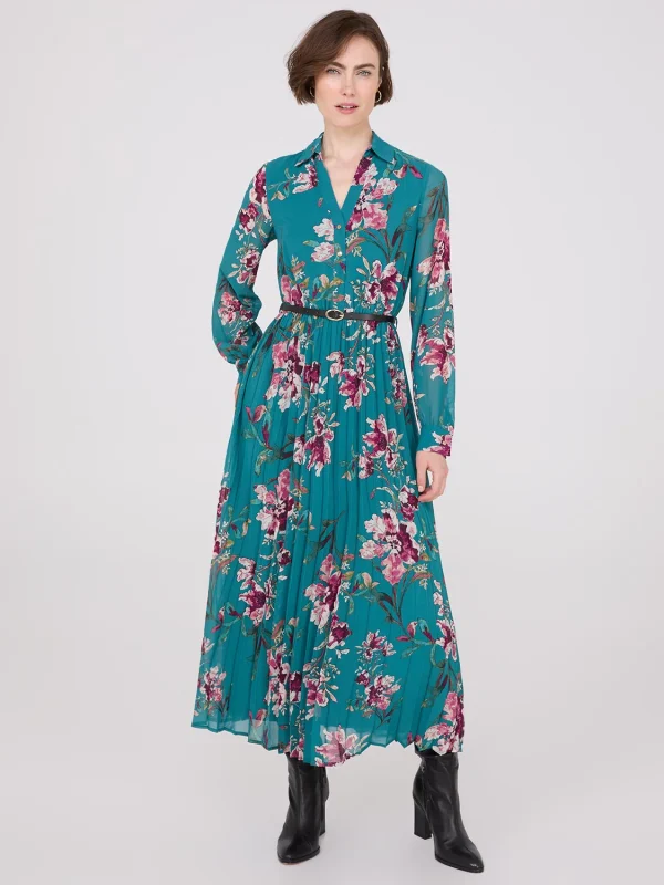 Floral Print Belted Chiffon Dress - Image 4