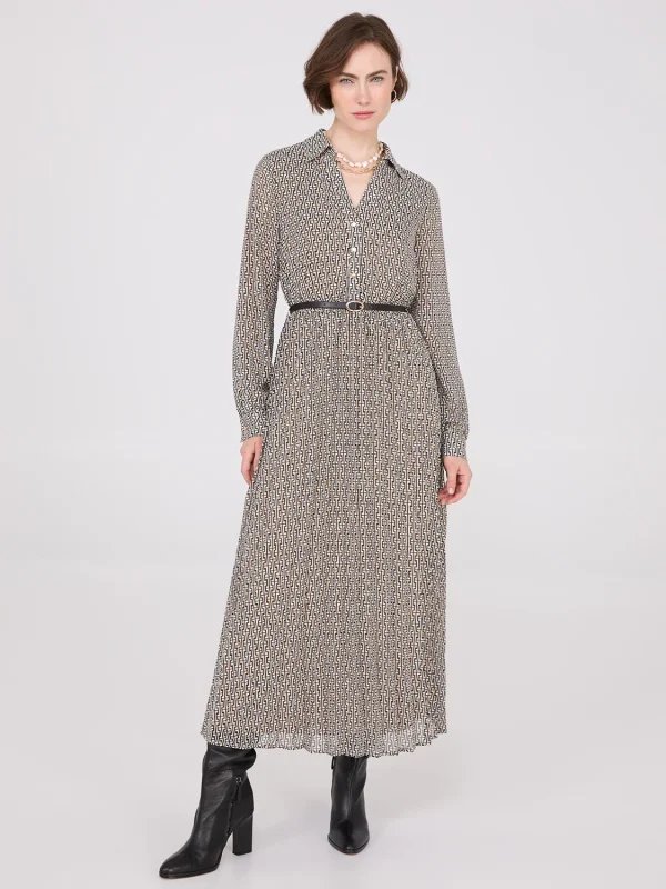 Geo Print Chiffon Dress With Belt - Image 3