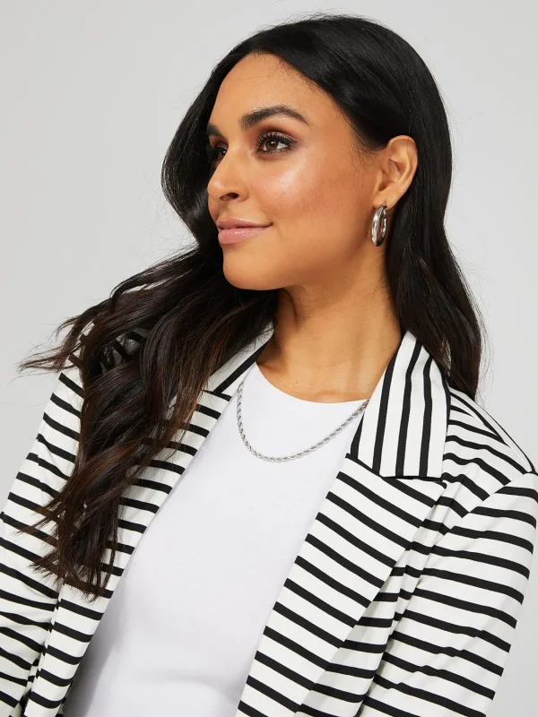 Striped Open Front Blazer - Image 3