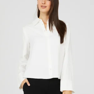 Jacquard Button-Front Blouse With Wide Sleeves