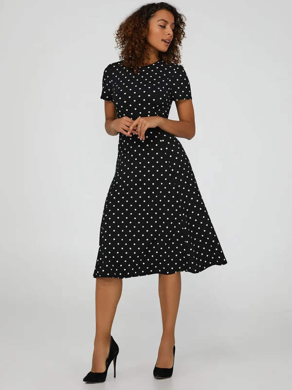 Polka Dot Belted Midi Dress - Image 3