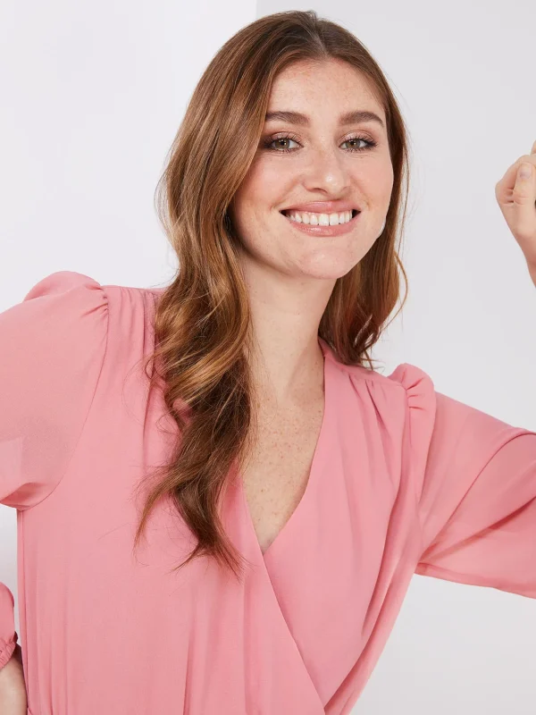 Crossover Belted Midi Dress With Pleated Skirt - Image 3