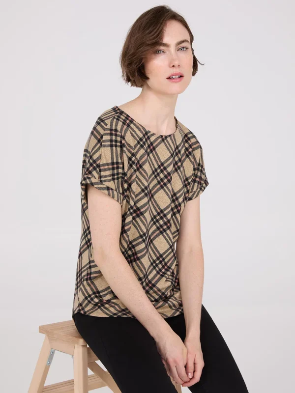 Plaid Cuffed Dolman Sleeve T-Shirt - Image 3