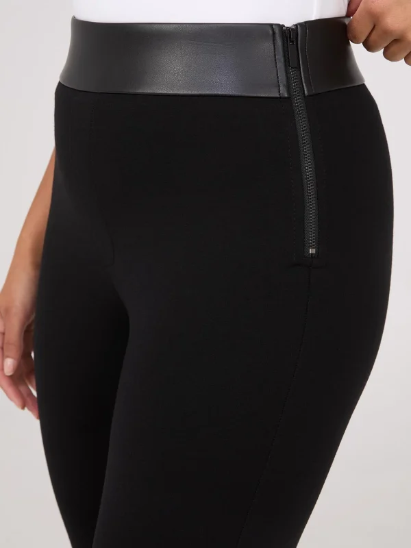 High-Rise Ankle Length Pants With Faux Leather Waistband - Image 4